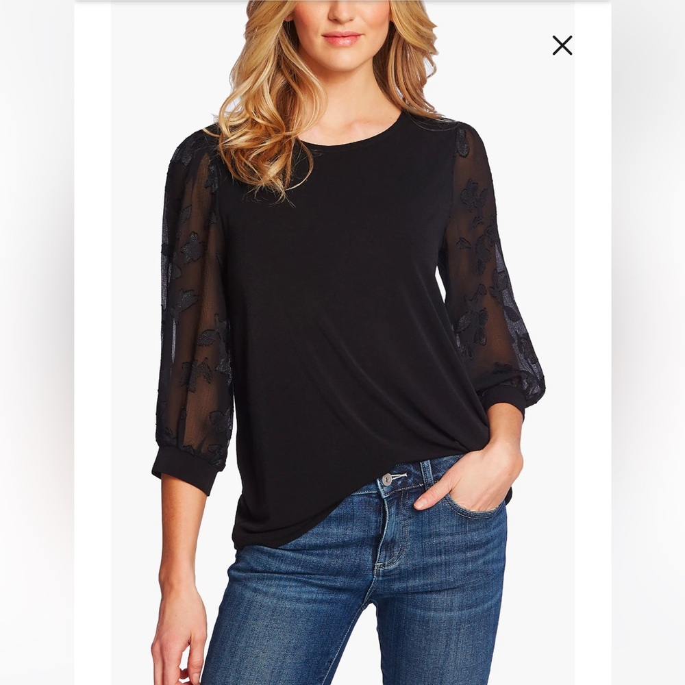 Cecelia lace sleeve stretch crepe blouse